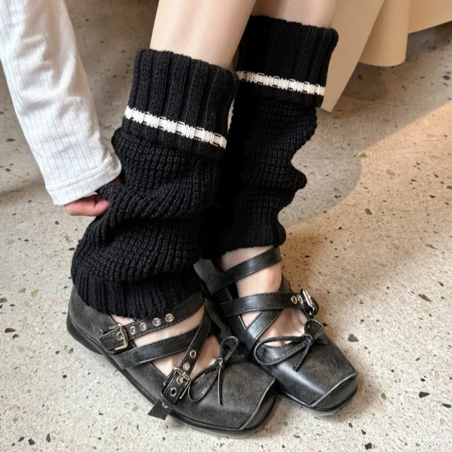 ​​Women's Knit Leg Warmers Striped Turn-Down Cuff Fashion Socks Winter Trendy Stackable Boot Socks Mid Calf Cosy Accessories​