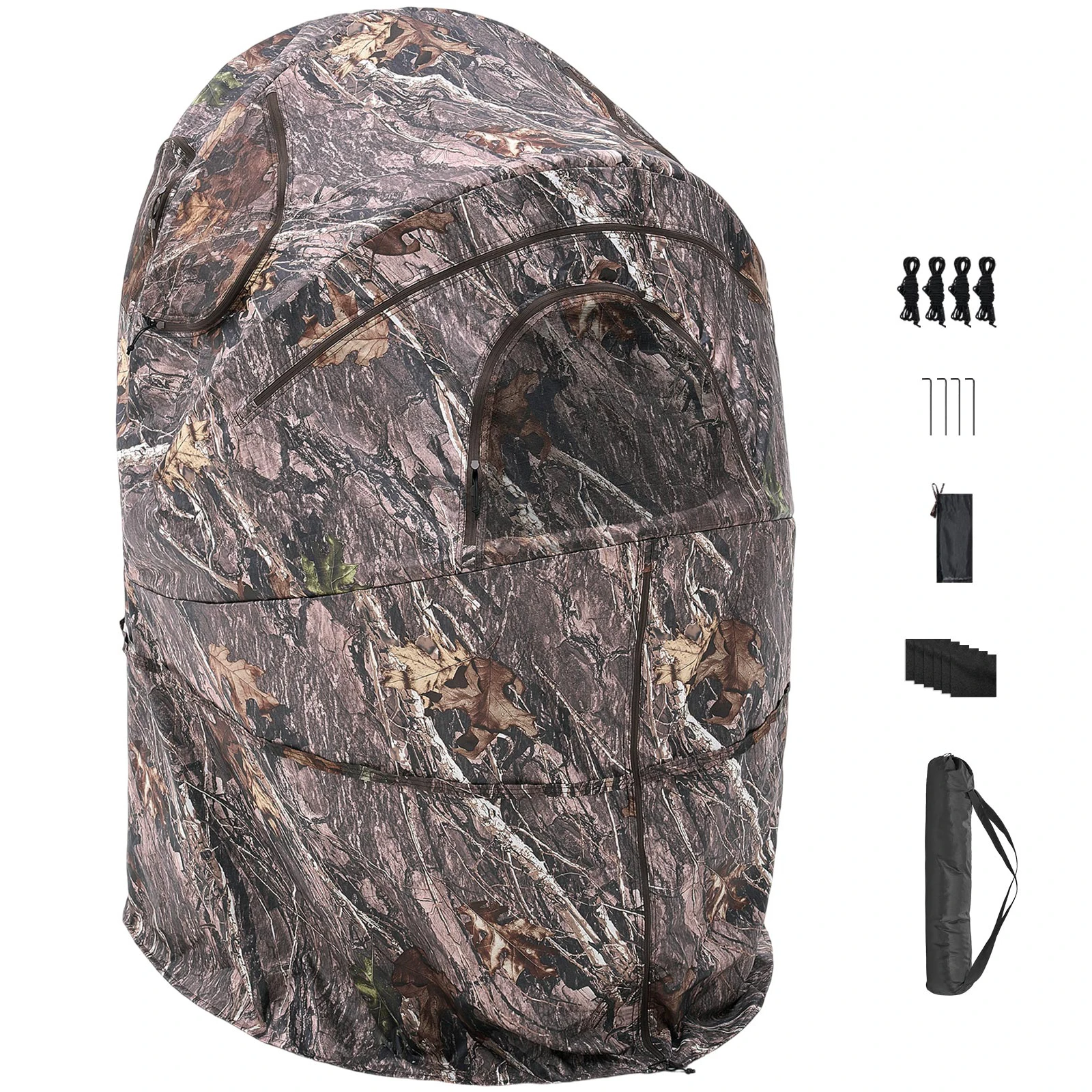 Hunting Blind, Single Person Ground Blinds with Carrying Bag, Portable Camouflage Tent, Reinforced Durable Concealed Shelter with Silent Zipper Door and Window, Designed for Turkey and Deer