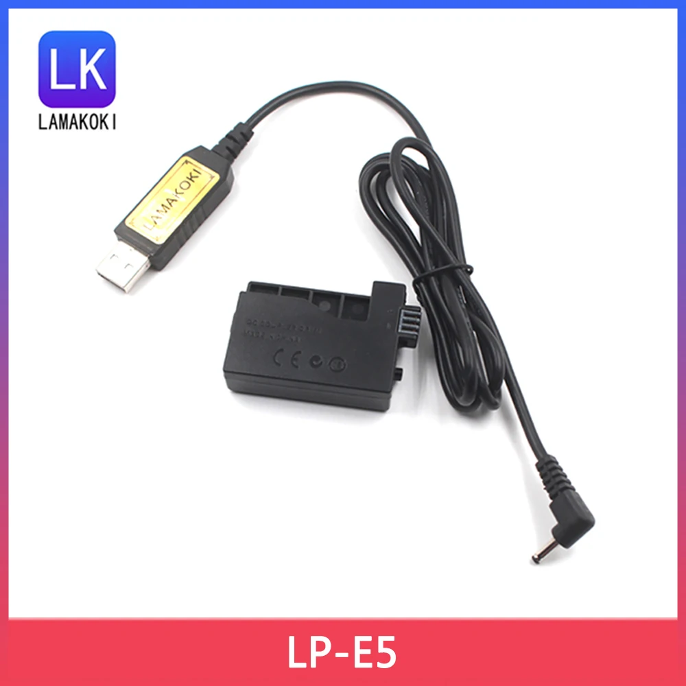 QC USB 8V USB ACK-E5 Drive Cable Power adapter LP-E5 dummy battery DR-E5 DC Coupler for Canon EOS 450D 500D 1000D XS XSi T1i