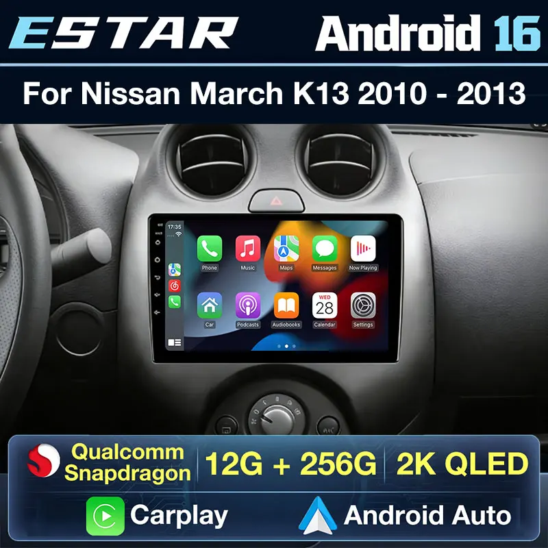 Autoradio con Pantalla QLED para Nissan March K13 2010-2017, CarPlay, Radio para Auto, Reproductor Multimedia de Video, Navegación GPS, DSP, Estéreo, WIFI