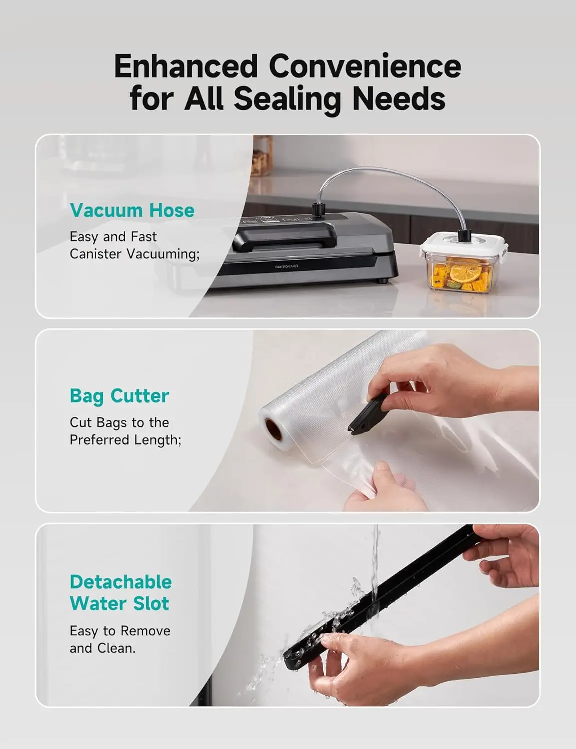 Vacuum Sealer, Vacuum Sealer Machine for Food, Food Sealer, 85Kpa(25.1 Hg) Full Automatic Handle Locked Design, Build-in Cutter