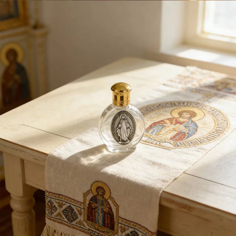 Immagine 6: Nuova Mini Bottiglia in Vetro per Acqua Santa con Tappo Dorato e Medaglia della Vergine Maria per Preghiera Ortodossa e Cattolica, Regalo per la Fede Cristiana
