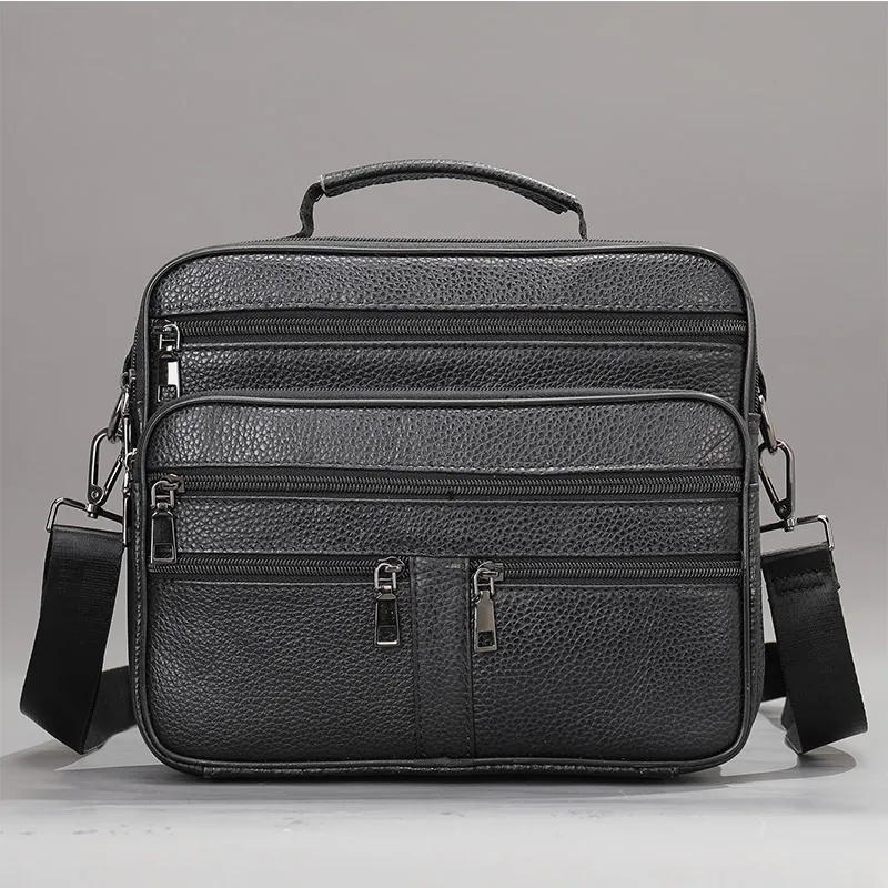 Sac à main en cuir véritable noir pour hommes, sac à bandoulière pour hommes, sac de messager de bureau d\'affaires, mode initiée