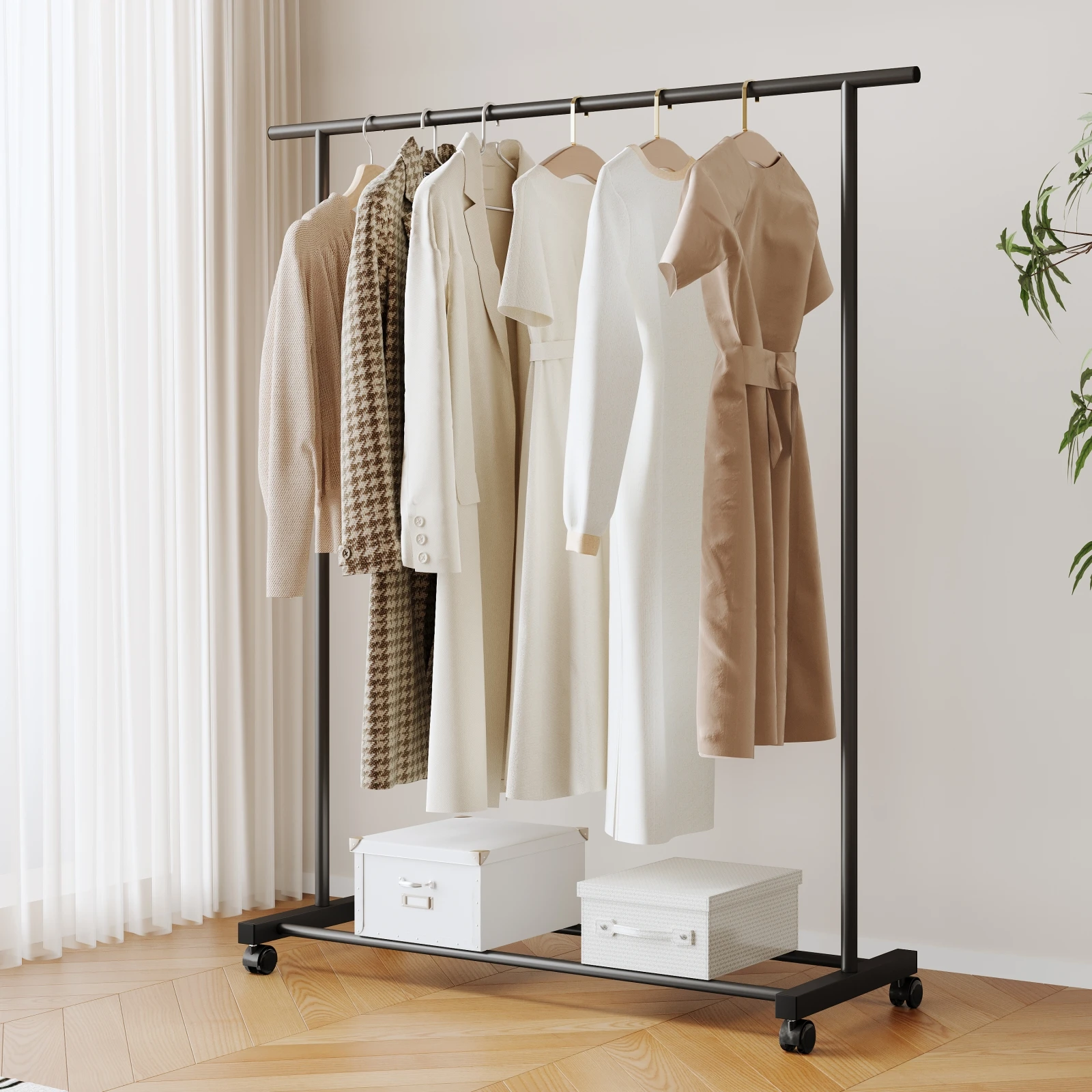 Floor-standing clothes rack for bedroom, thickened indoor household clothing rack, floor-standing double-rod coat rack