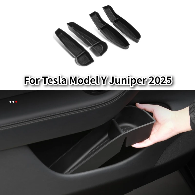 

4Pcs for Tesla Model Y Juniper/Launch 2025 Car Door Side Storage Box TPE Low Edge Style Door Storage Organizer Tray Accessories