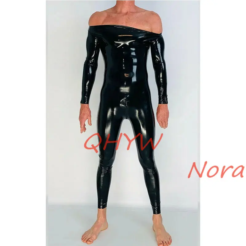 

Handmade Men's Neck Entry Latex Catsuit Black with Crotch Zipper Rubber Gummi Bodysuit