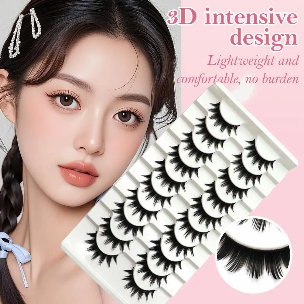 جديد 10 أزواج الرموش الصناعية سميكة الشباك مانغا تأثيري الصلب ماكياج طبيعي تمديد مستحضرات التجميل الجذعية جلدة أدوات أسود N3E3 #4