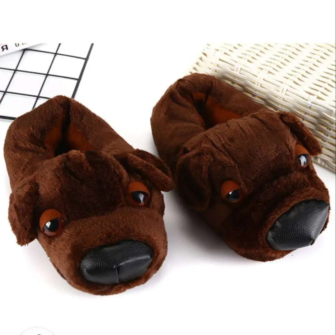 Men's Cute Big-headed Dog Plush Warm Slippers Winter Home Cotton Slippers Padded Warm Flat Slippers House Shoes Man Slippers