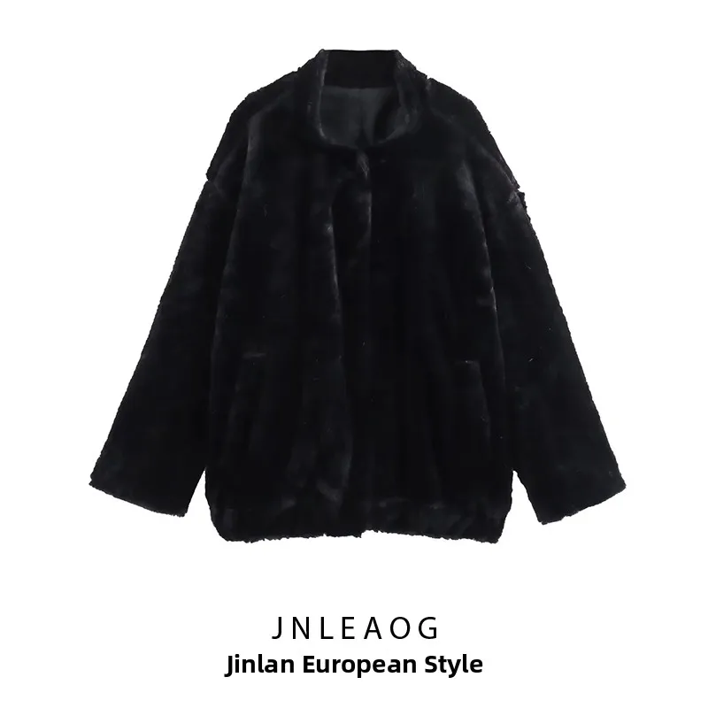 JNLEAOG Herbst Neue frauen Faion Synthetische Pelz Flug Jaet Mantel ort Sle Lange Sve Polyester Faser männer Jaet