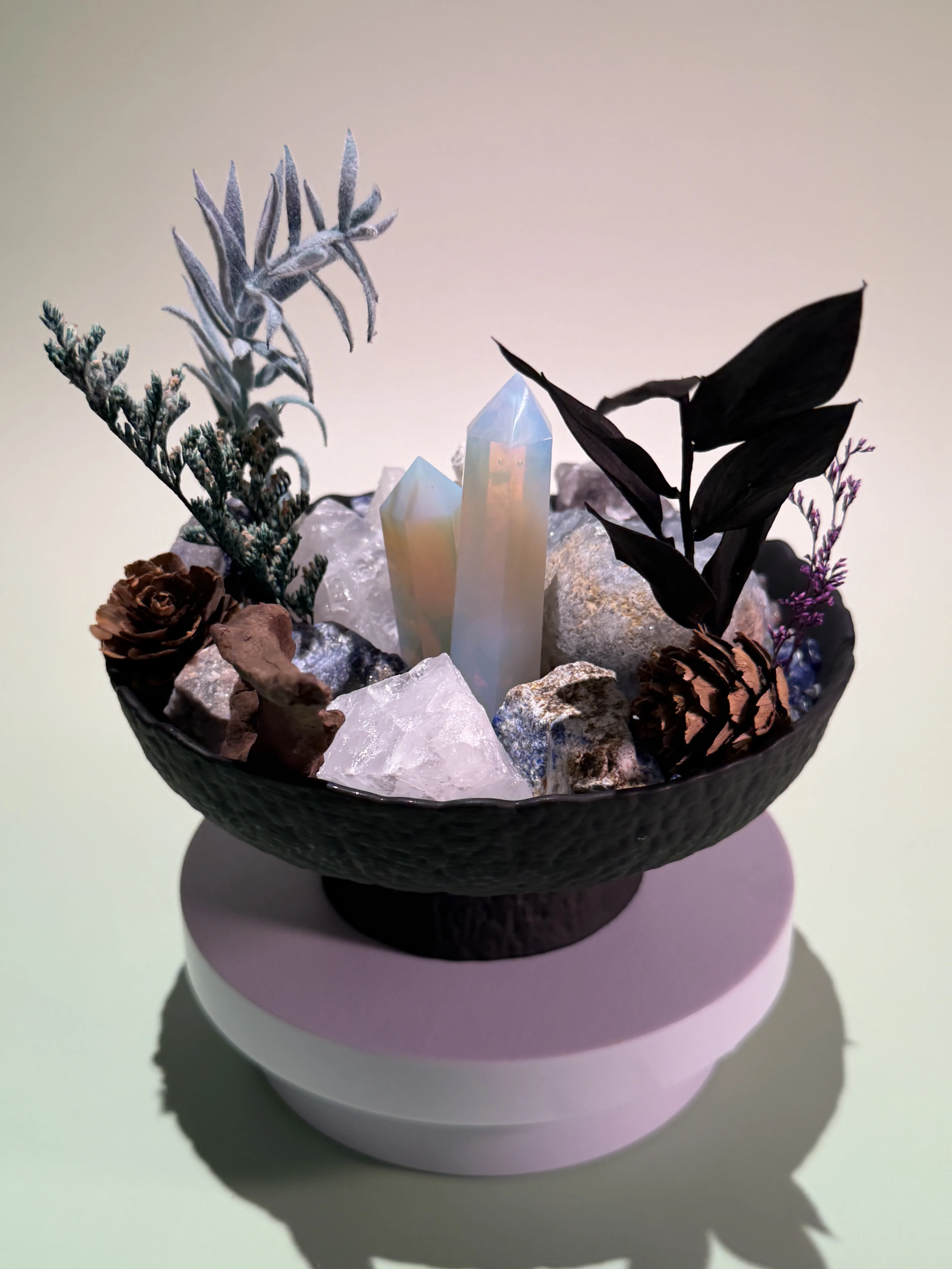 Blue Pine Celestite DIY Crystal Garden Kit, Lapis Lazuli Moonstone Tabletop Decor, Botanical Home Gift