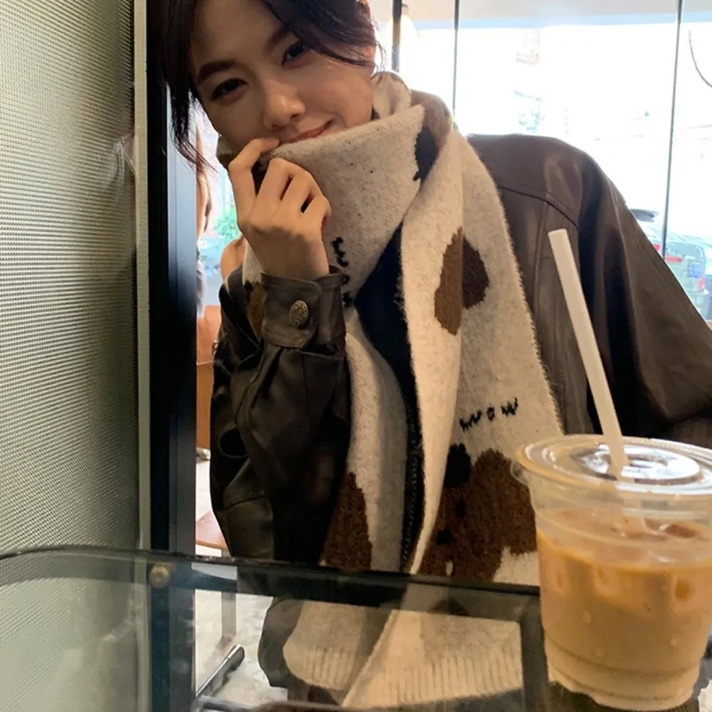 

Модный легкий шарф с рисунком щенка, корейский стиль, ветрозащитный шарф из смеси кашемира, милая теплая вязаная шаль для женщин/мужчин