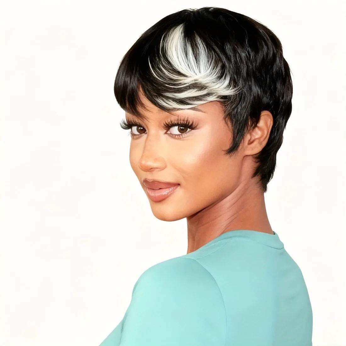 

Короткий парик в стиле пикси с челкой — натуральные черно-белые волосы с эффектом омбре, парик из человеческих волос машинного производства для повседневного и специального использования =