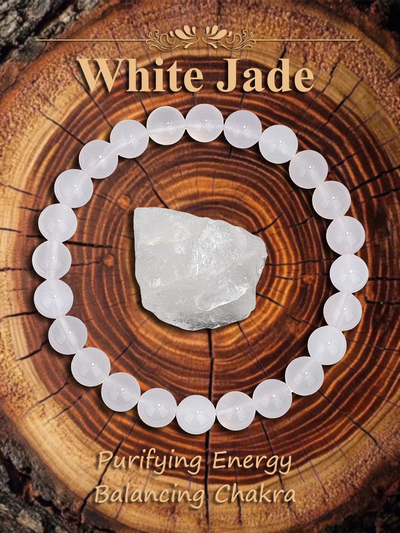 

Natural White Jade Stone Bead Bracelet Promotes Purification Calmness & Protection 100% Genuine Healing Crystal Jewelry Gift