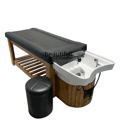 Lit de rinçage en bois massif pour salon de coiffure, chaise de shampoing, massage du visage complet, soins des cheveux