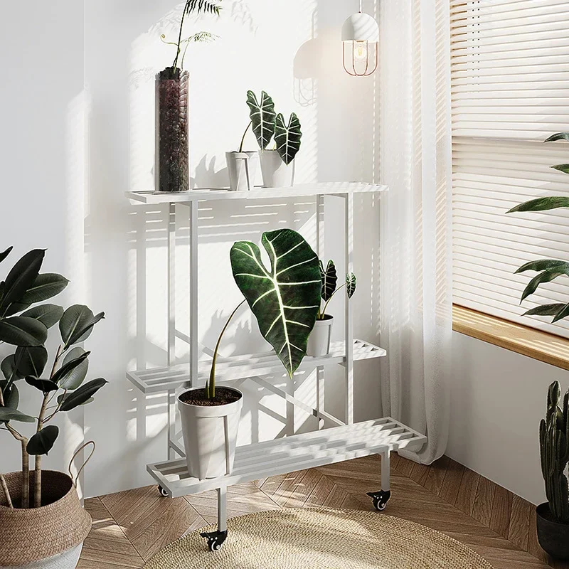 Flower rack living room floor-to-ceiling multi-layer bonsai rack universal wheel placement frame wrought iron rack balcony