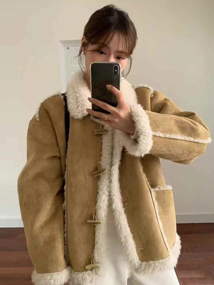 

Dongda Gate Winter 2025 или меховой воротник из кожи и меха, теплая задница, женская верхняя одежда Faion, универсальная свободная одежда...