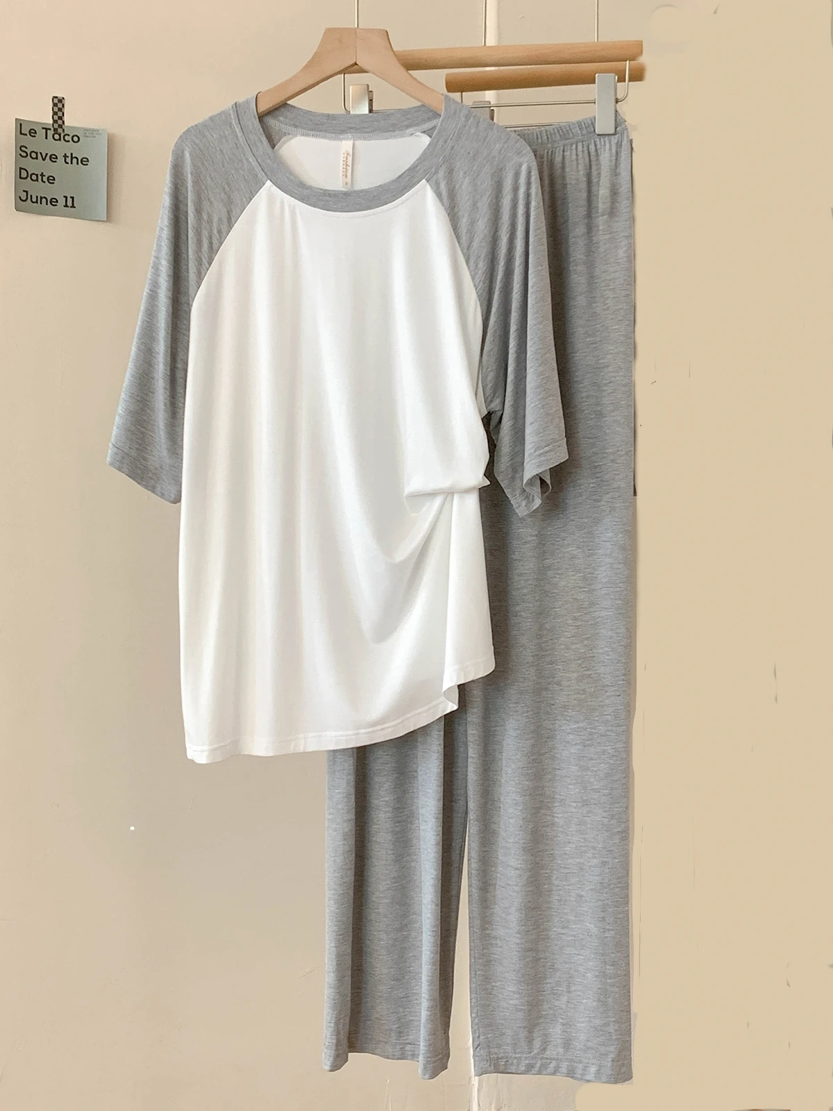 

5171 Modal Cotton Pajamas for Women Summer Casual and Comfortable Thin Short-Sleeved Pants Round Neck Home Wear Two-Piece Suit