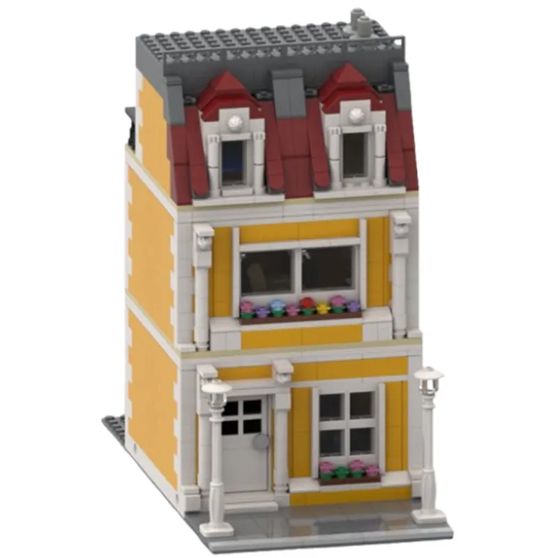 MOC-96365 992 ชิ้น บล็อกตัวต่อแบบโมดูลาร์ บ้านสีส้ม DIY ชุดประกอบบล็อกขนาดเล็ก ของเล่นเสริมพัฒนาการ ชุดของขวัญ ของตกแต่ง มีสินค้าในสต็อก