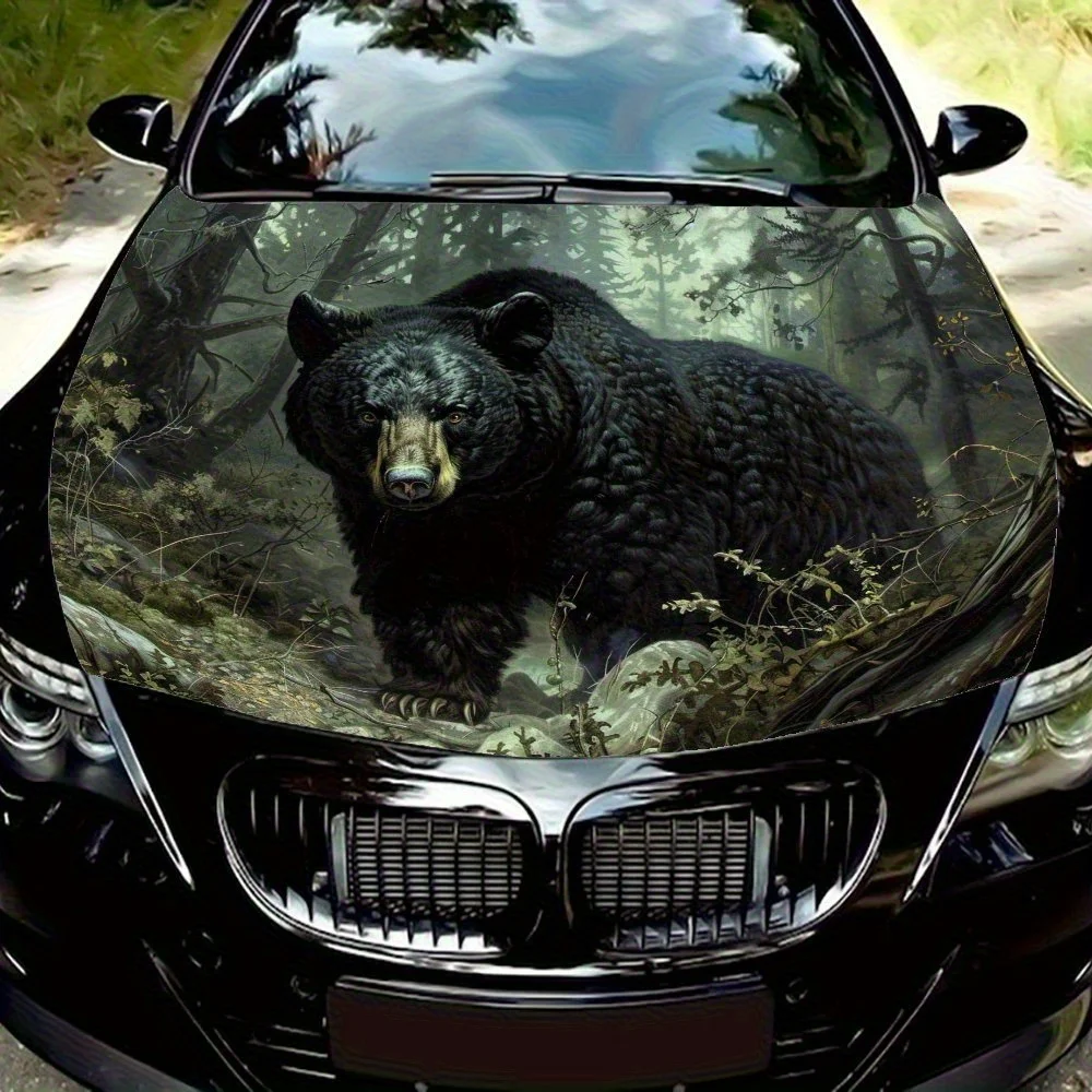

Black Bear In The Forest Car Hood Sticker - Durable Polyvinyl Chloride (PVC), Car Hood Film, Sedan/SUV Hood Decals, Easy To Stic