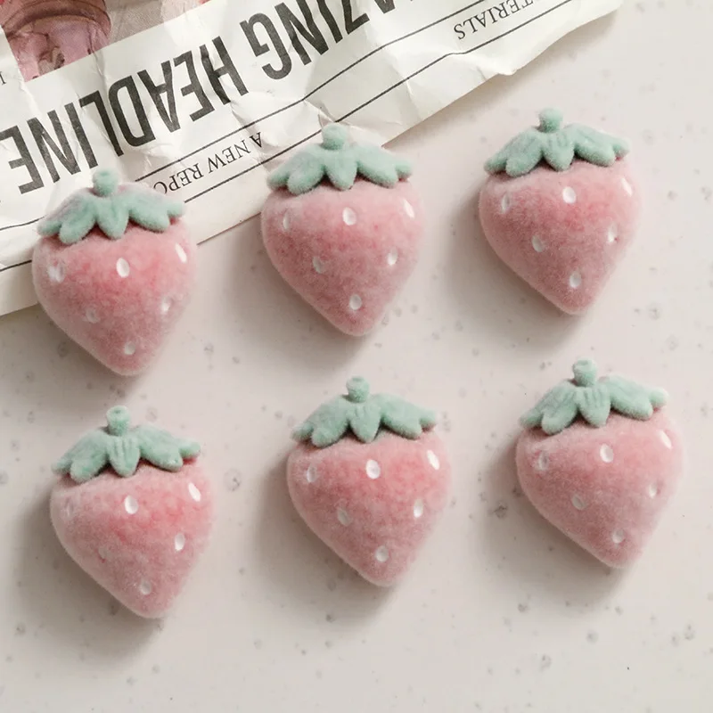 Flocked Strawberry Resin Charms Sweet Fruit Shaped DIY Craft Supplies for Earrings Hair Accessories Phone Case Decor