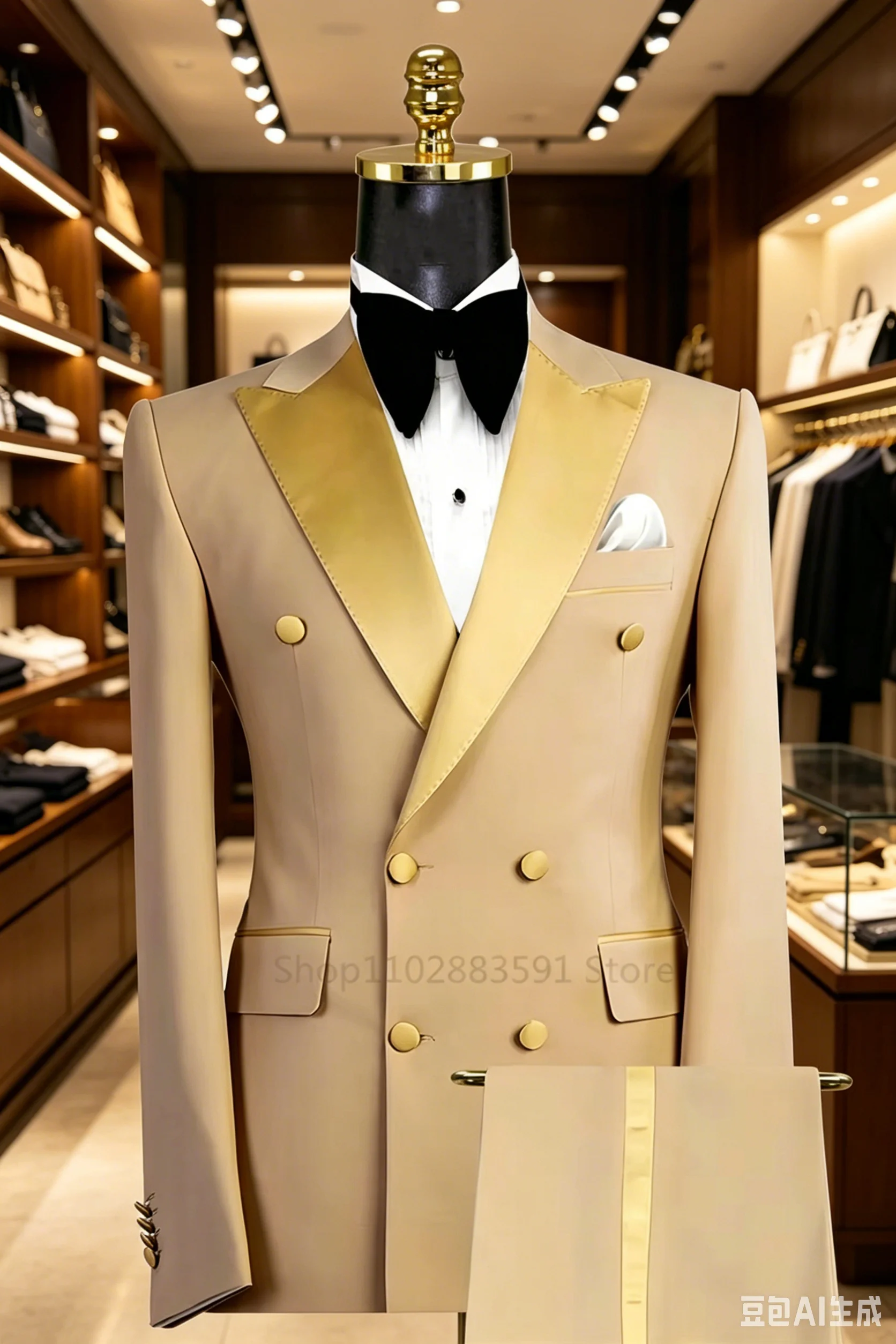 

2 Pieces Suit Set For Men Elegant Solid Fashion Slim Fit Prom Blazer Double Breasted Pants Set Business Men's Suits