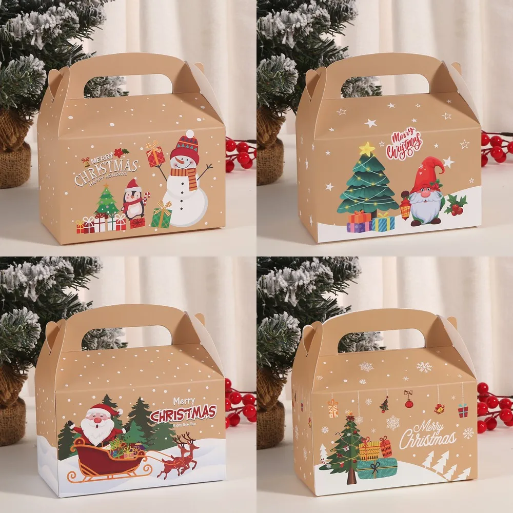 4Pcs Christmas Gift Box Cake Cupcake Muffin Box Kraft Paper Cookie Santa Claus Snowman Xmas Tree for Christmas Packing Decor