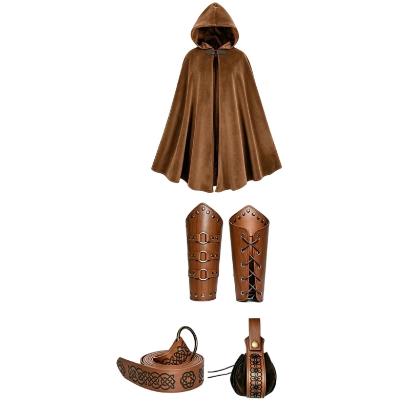 Q39C 5 Piece Hooded Costume Set with Matching Belt, and Arm Bracers