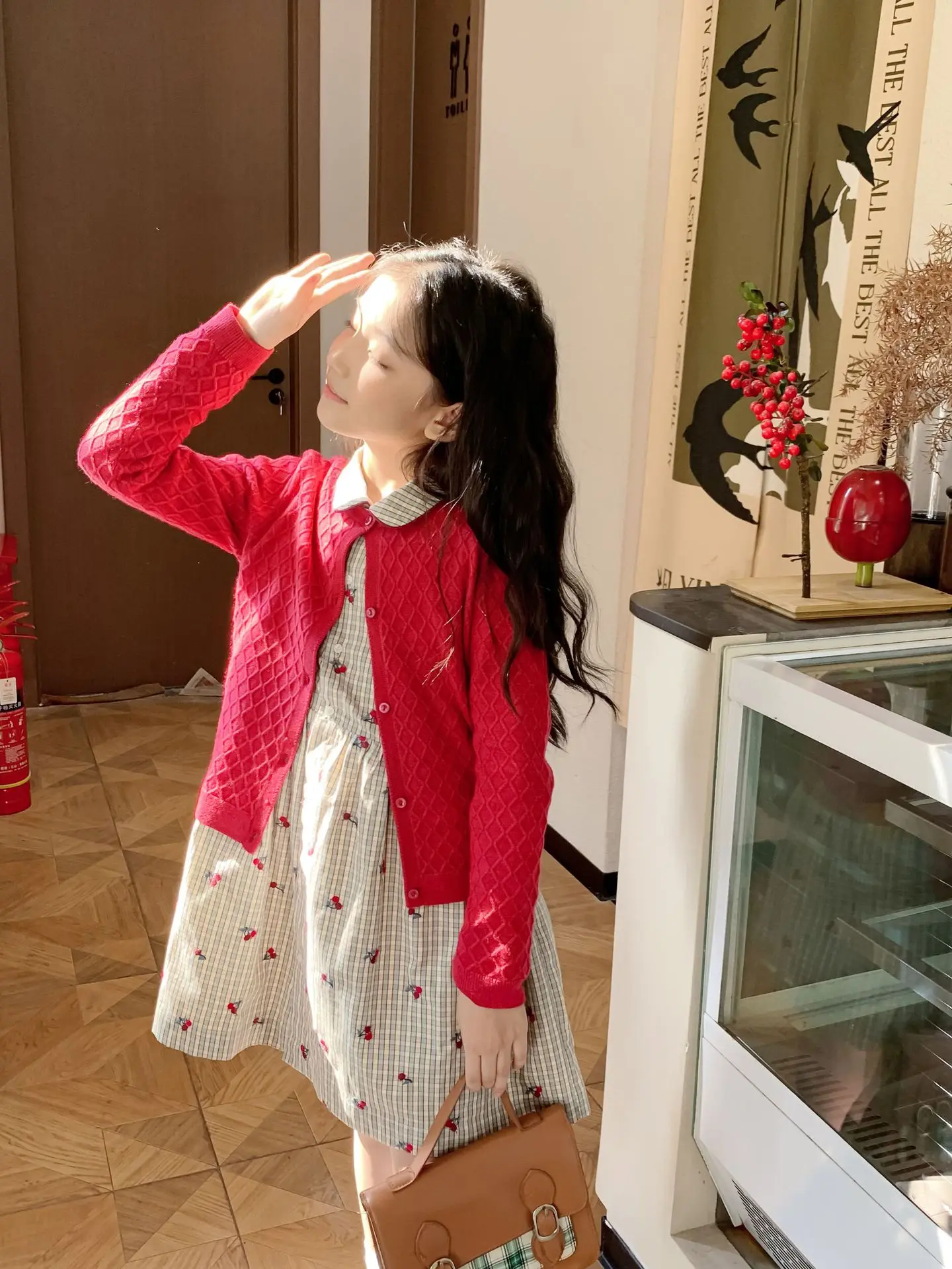 

Детское платье Aw25 для девочек, милые платья принцессы с длинными рукавами и вишневой вышивкой