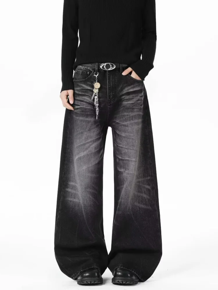 2026 Trashy Y2K Streetwear Washed Black Baggy Cleanfit Jeans Pants For Men 90S Vintage Clothes Straight Harajuku Denim Trousers