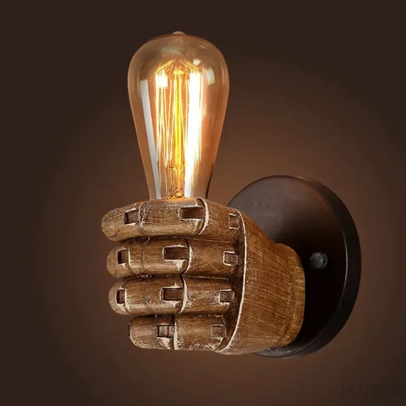 Retro Resin Indoor Wall Lamp Bedroom Living Room Corridor Light E27 Bedside Lamps Fist Decorative Lights AC 110-240V