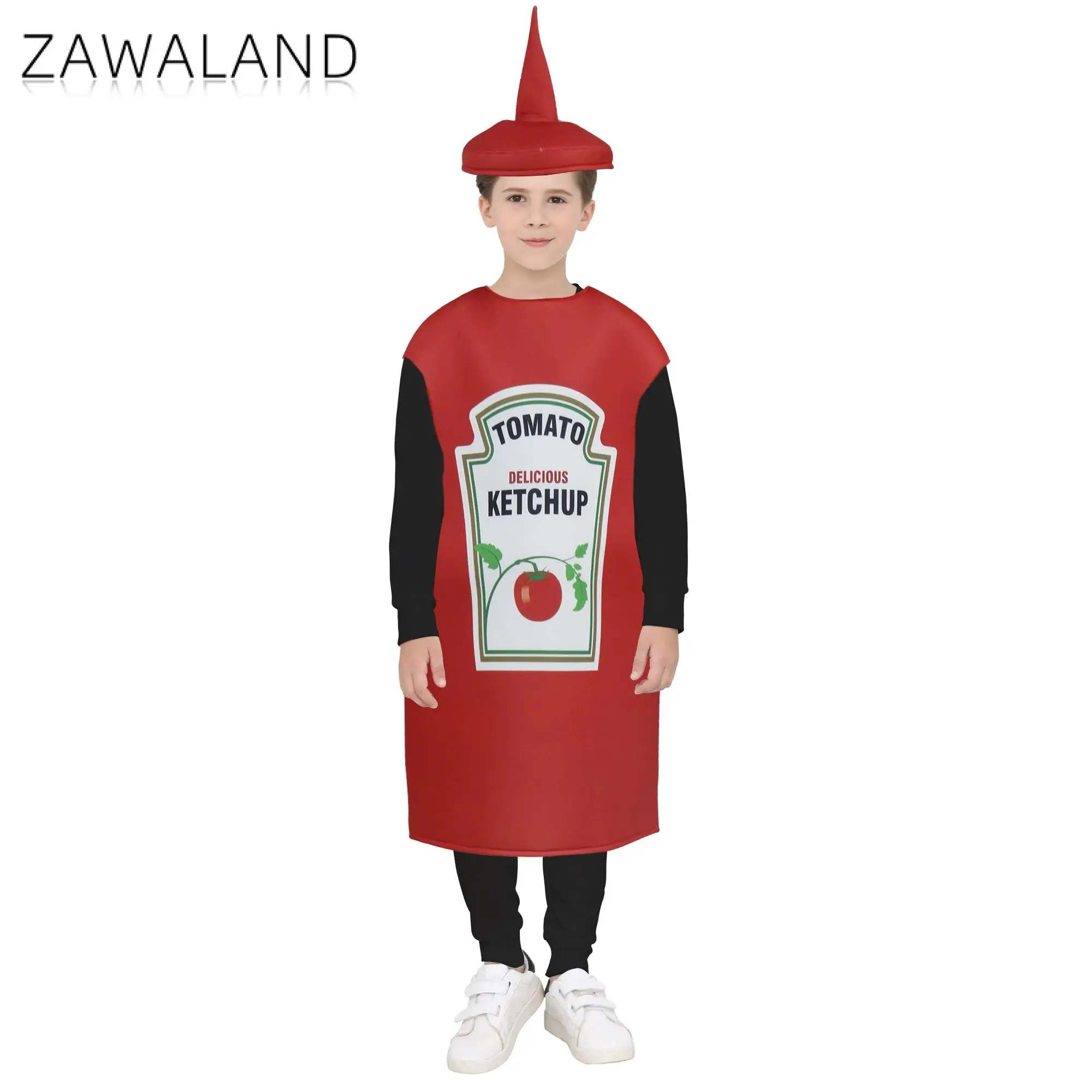 Ketchup Cosplay Costume Couples Family Matching Outfits Halloween Party Adult Girls Dress Up Red Tomato Sauce Sponge Costume