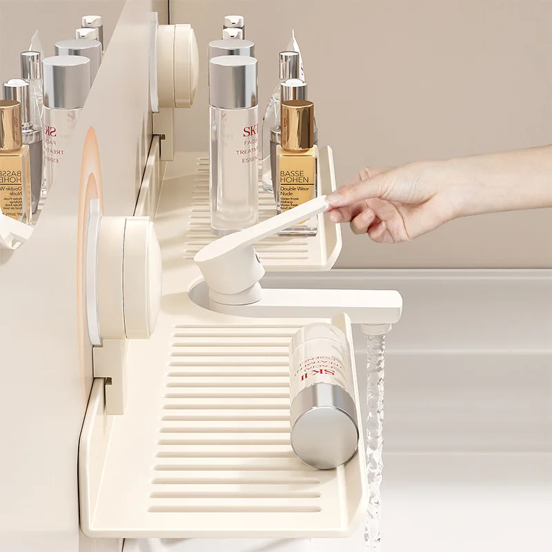 Kitchen Bathroom Laundry Storage Organizer Floating Shelf Over Sink Faucet Removable Wall Mount Countertop Skincare Vanity Tray