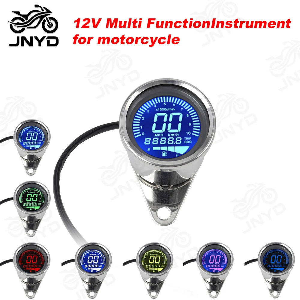 JNYD 7-Color Backlight Universal 12V Digital Motorcycle Speedometer Tachometer Odometer Speed KMH MPH Oil Level Gauge Tacho RPM view 5
