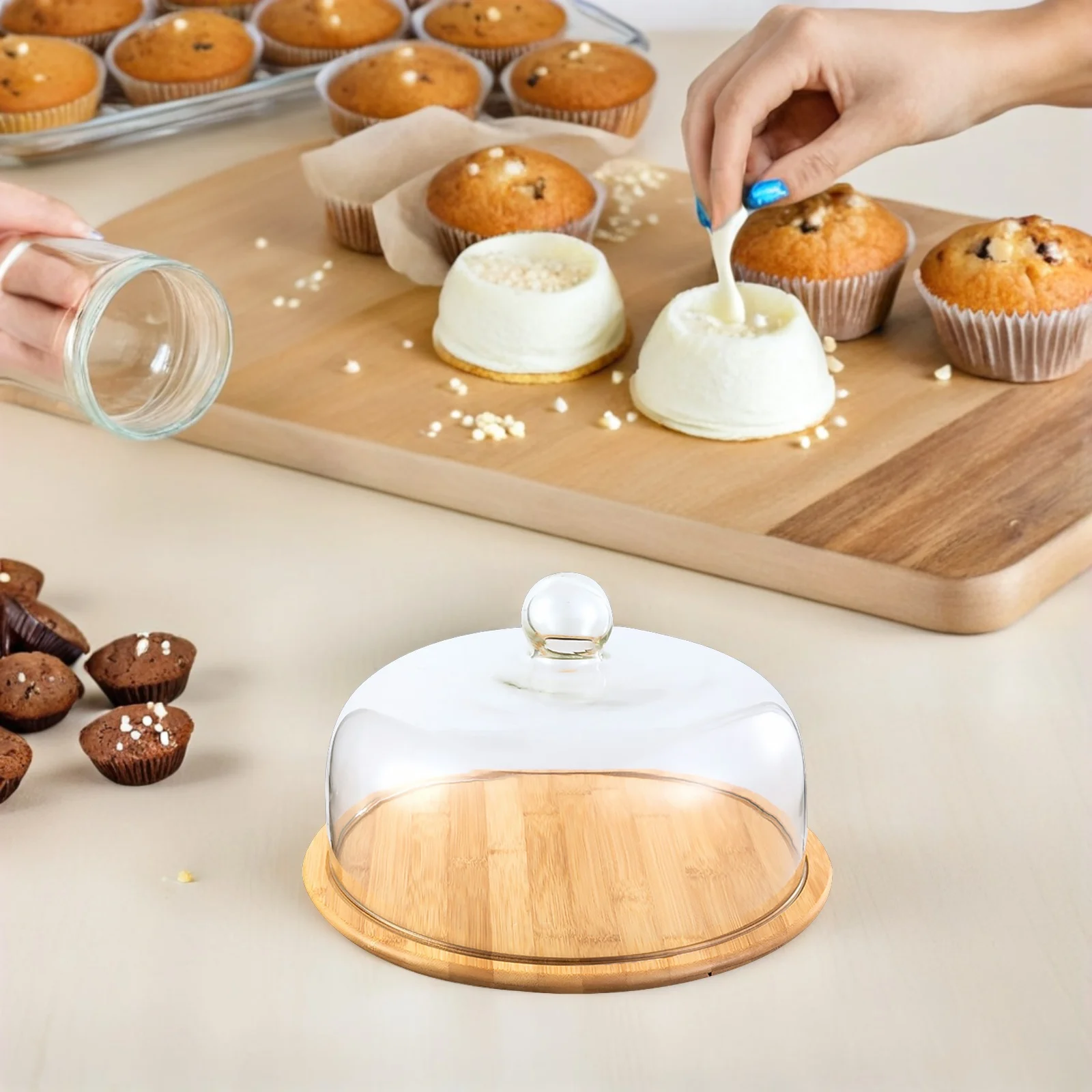 

1 set 1 Set Premium Glass Wood Cake Display Plate Large Capacity Buffet Tray Party Wedding Decoration Serving Board Container