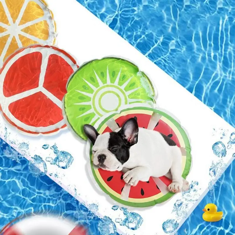 Cat Water Bed Cooling Inflatable Water Mat Round Cooling Water Pet Pads Water Sensory Playmat With Fruit Patterns For Kitten Dog