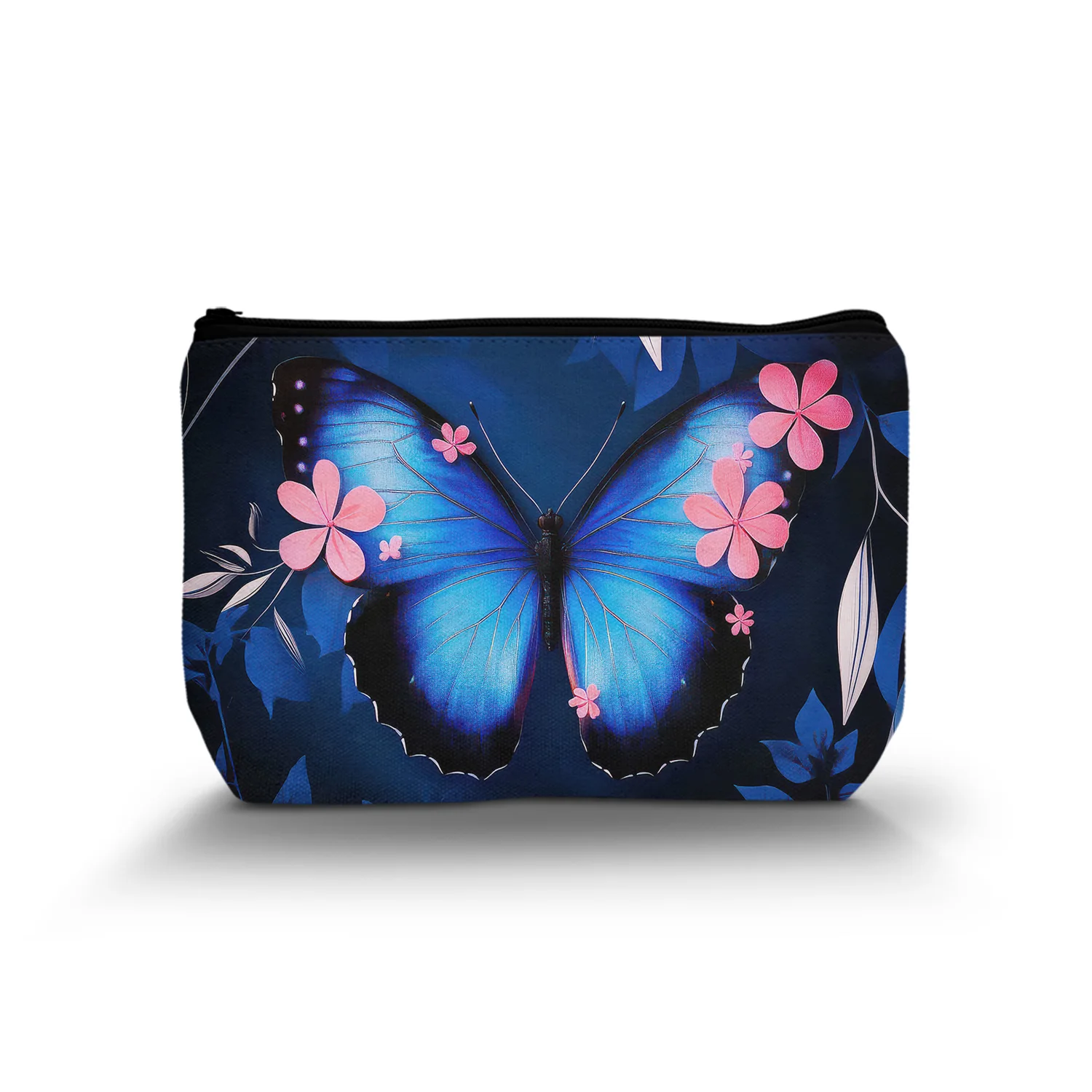 1Pc Blue Butterfly Makeup Bag Travel Toiletry Bag Portable Animal Art Cosmetic Storage Bag For Women Cosmetic Bag 8.66X5.51Inch