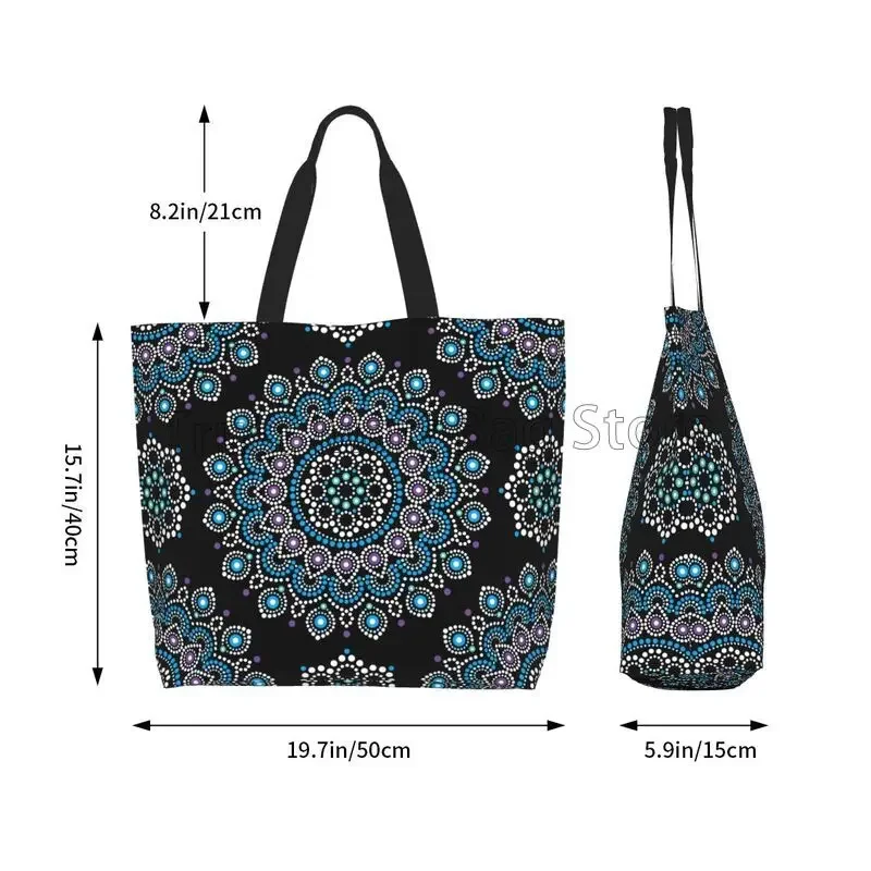 Retro Colorful Mandala Print Tote Bag Large Capacity Shoulder Bag Portable Waterproof Handbags Women Grocery Shopping Bags