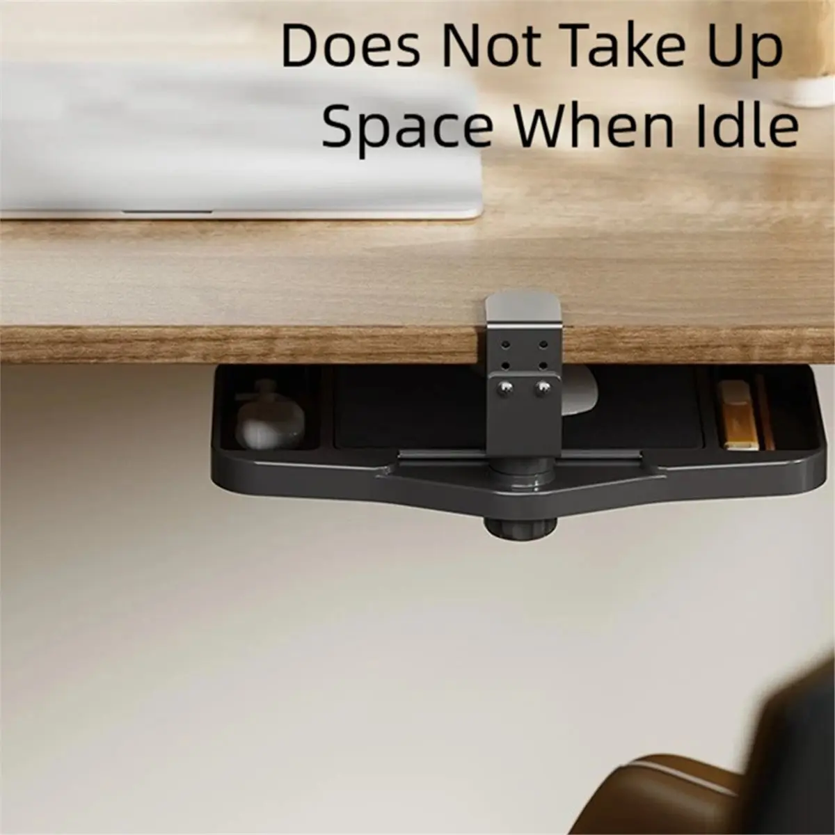 ABUA Clamp on Desk Organizer Convenient Easy to Install 360° Rotating Under Desk Mouse Tray for Home Bedroom Workplace