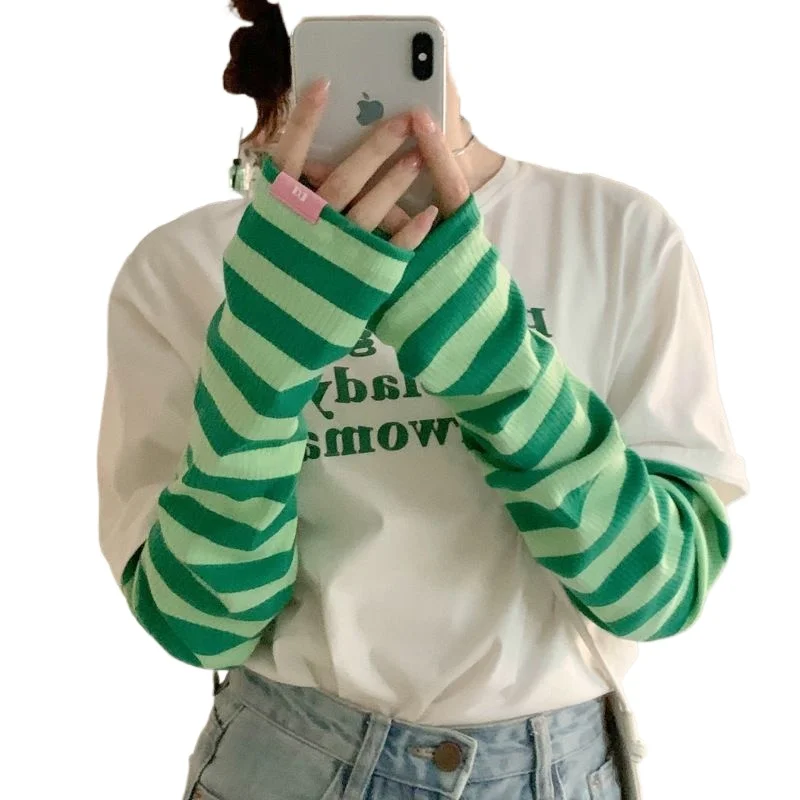 

Летние женские рукава из ледяного шелка для защиты от солнца, свободные, с защитой от УФ-излучения, модные полосатые рукава для вождения