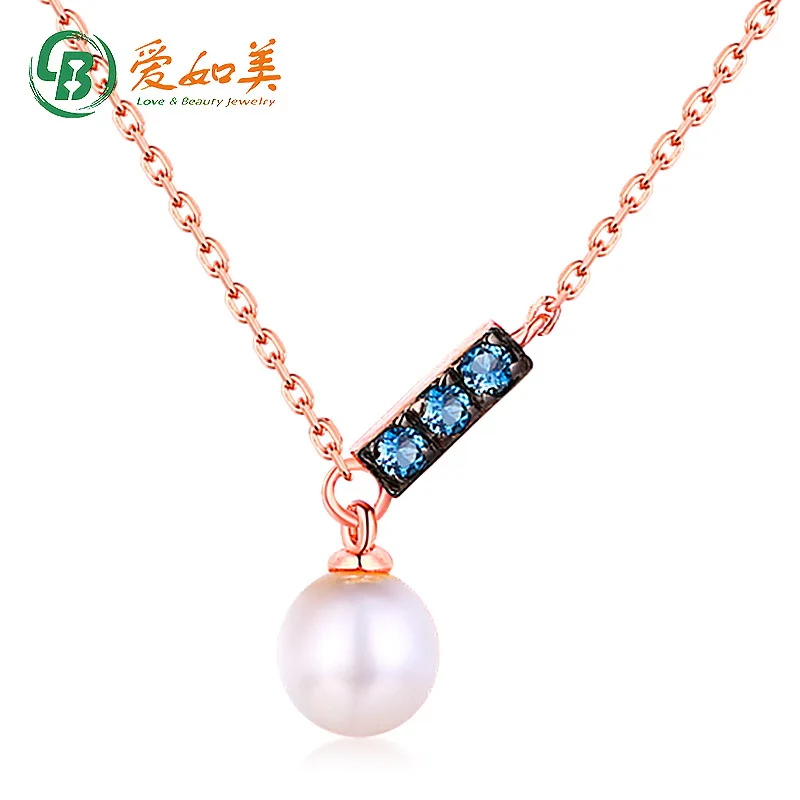 

New Personalized 14k Gold Necklace for Women, Simple Japanese and Korean Pearls, London Blue Pendant, Collarbone Chain Jewelry