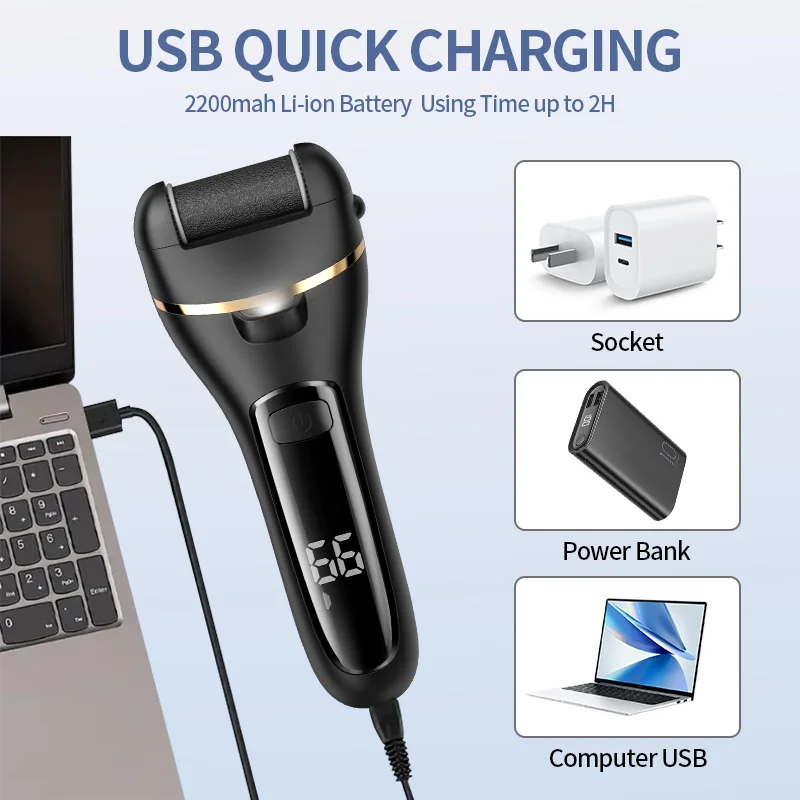 Rechargeable Electric Foot Grinder - USB Powered Callus Remover with Adjustable Speeds, for Men & Women's Pedicure and Self-Care - Detail Angle #06