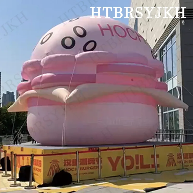 Inflatable burger air model with white LED lights Dessert shop bakery decoration layout propaganda drainage