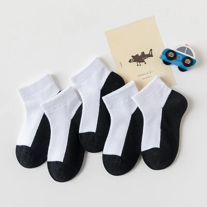 Calcetines de algodón para niños y adolescentes, medias de moda para niños de 1 a 12 años, color negro, blanco y gris, 5 pares por lote, novedad de