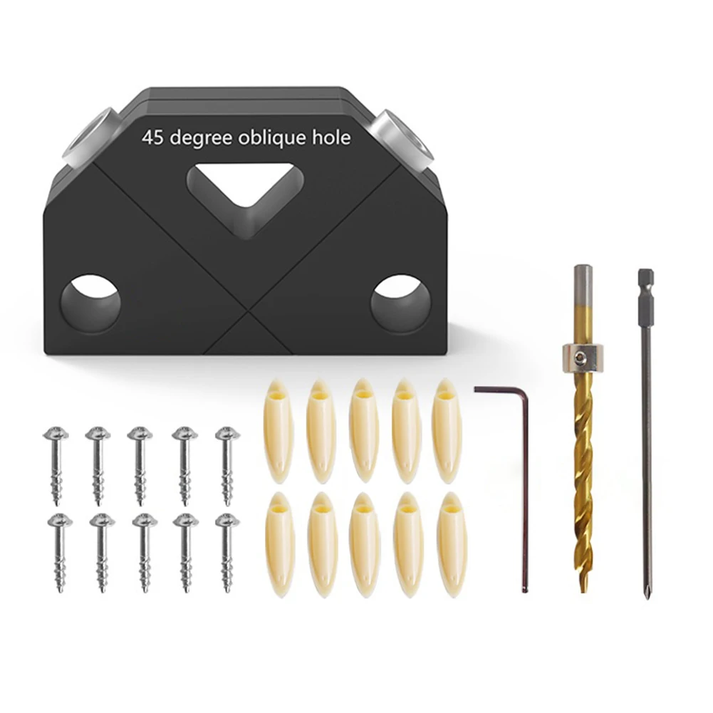 45 Degree Pocket Hole Jig Kit Aluminum Alloy CNC Woodworking Oblique Hole Locator Drill Guide Tool For Furniture Frame Joinery