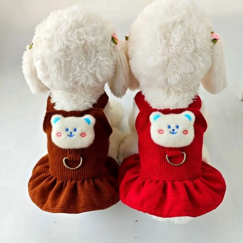 Fashion Cute Pet Dog Dress Washable Reusable Dog Bear Dresses Cartoon Cat Skirt Winter