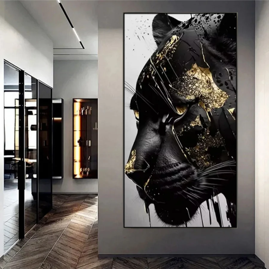 Pintura de diamante 5D DIY, imagen de Pantera Negra negra negra y dorada, bordado en mosaico, punto de cruz completo, diamantes de imitación, decoración del hogar