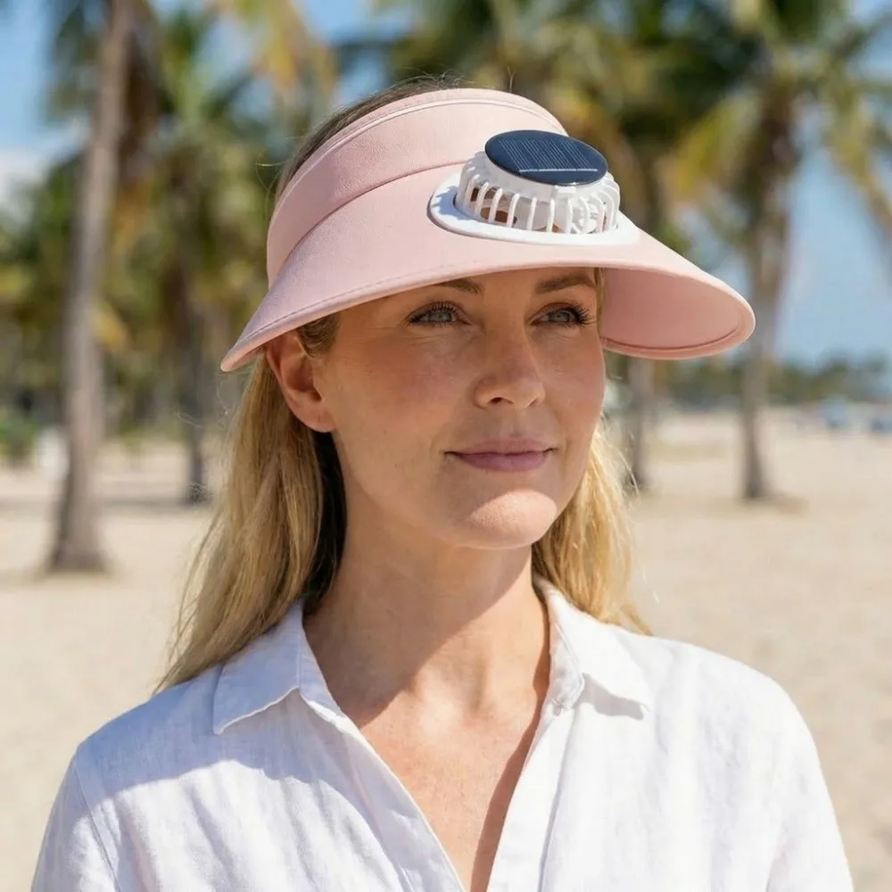 Wide Brim Sun Hat with Fan Breathable Solar Powered Fan Outdoor Visor Hat Empty Top Sunshade Beach Sunshade Hat Women