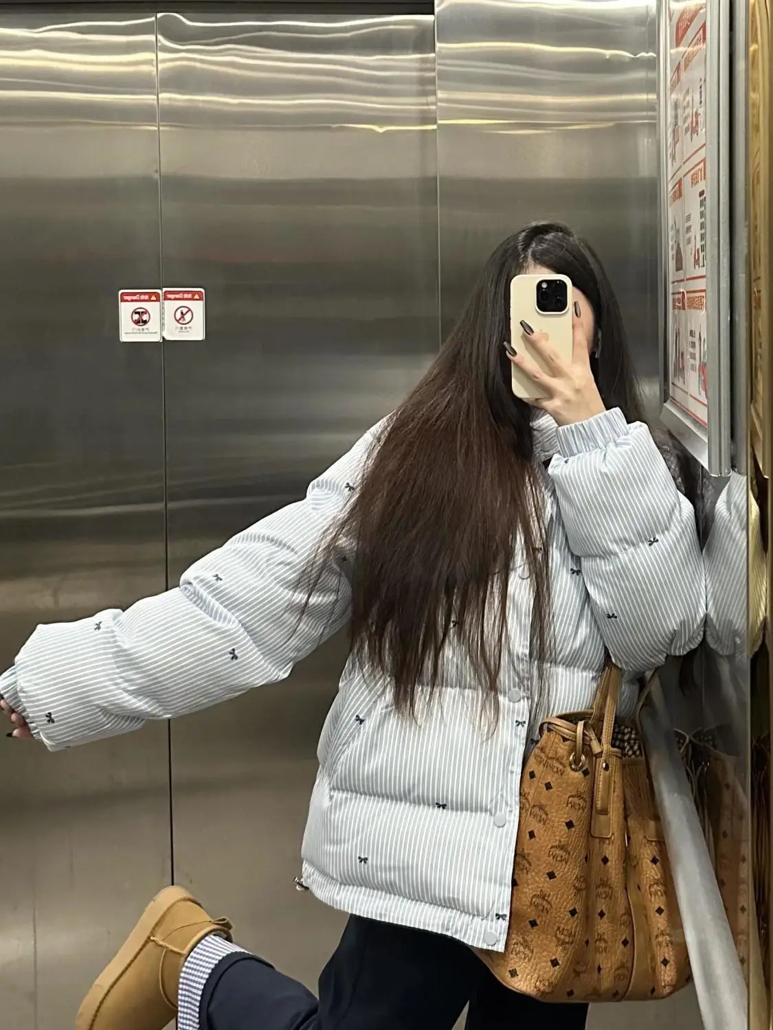 Ropa holgada a rayas con estampado de lazo, chaqueta acolchada de algodón para invierno, abrigo de moda, chaqueta acolchada de algodón, abrigo cálido a prueba de viento para mujer