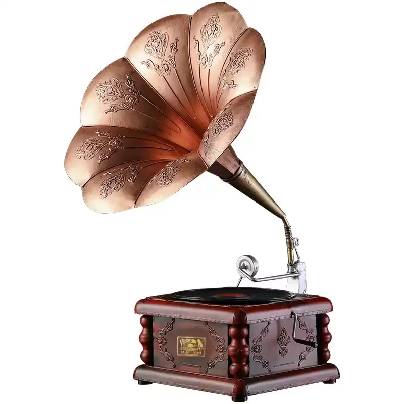 Vinyl Record Player Nordic Light Luxury Ornament Retro Model Phonograph Home Window Decoration Antique Finish Style