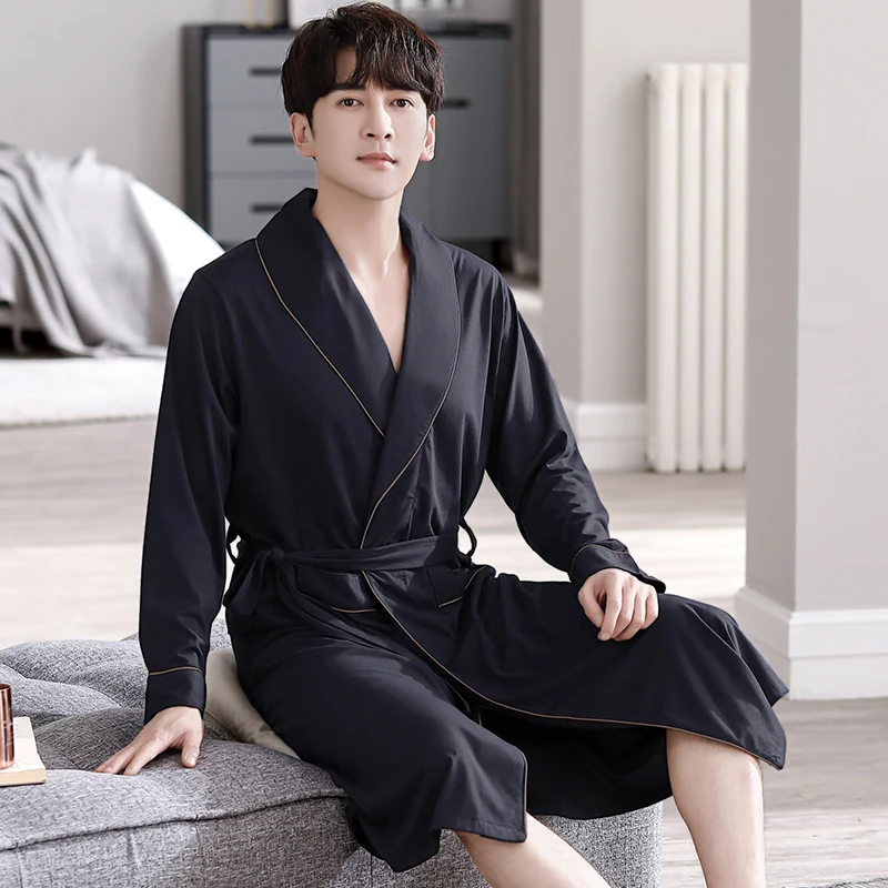رداء طويل للرجال لربيع الخريف كيمونوس أوم بيجامات هومبر ملابس نوم بأكمام طويلة ناعمة مشروط صالة النوم البشاكير 3XL 4XL
